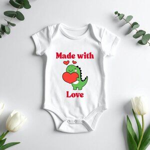 Made With Love Dinosaur Baby Onesie | Valentine Baby Outfit